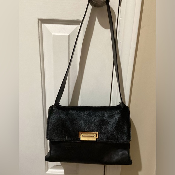 EUC🔥ADRIENNE VITTADINI GORGEOUS VINTAGE FAUX FUR&100%REAL LEATHER BLACK&GOLD!!! - Picture 7 of 10